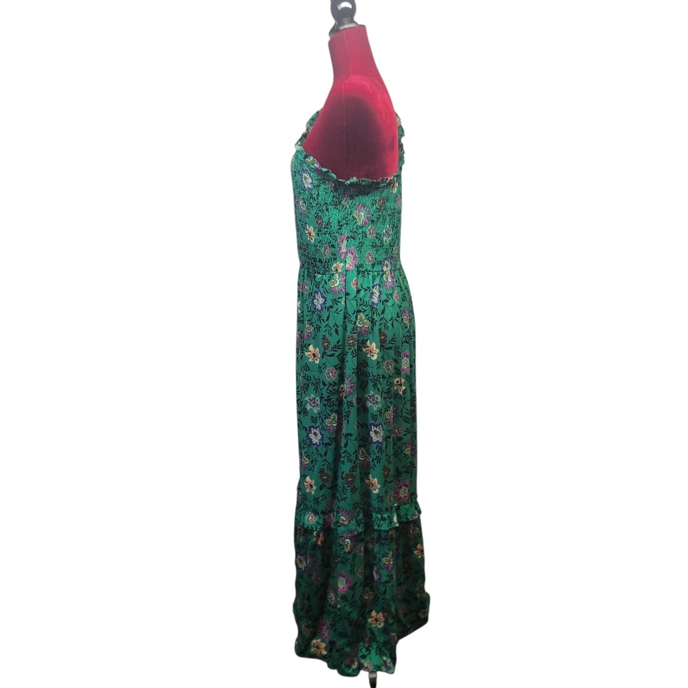 Knox Rose Green Floral One Shoulder Smocked Maxi Dress Boho Tiered Pocket. Sz lg - Picture 5 of 8
